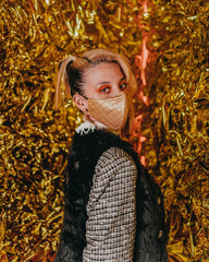 GOLD MONEY PATTERN VEGAN LEATHER FACE MASK