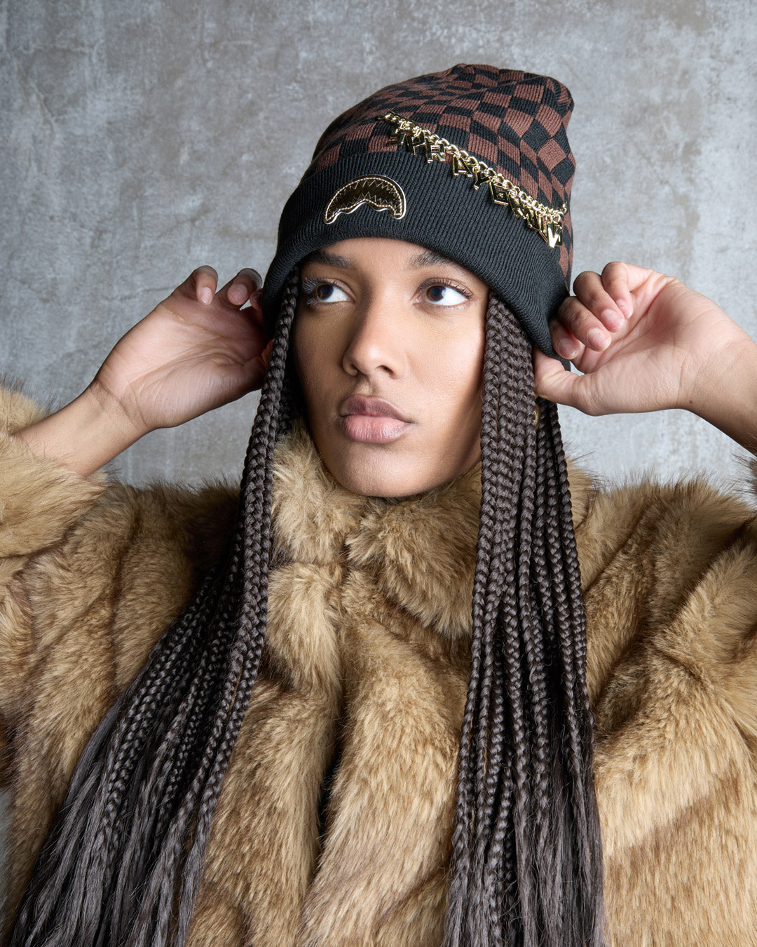 GOLD CHAIN CHECK BEANIE
